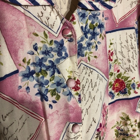 Vintage Kathie Lee Floral Rayon Blouse and Shorts Set Pink Large - Picture 6 of 14